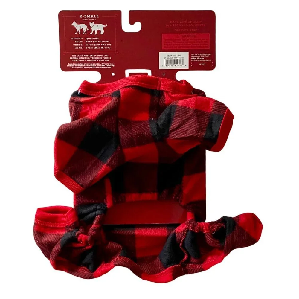 Wondershop Pet Pajamas Buffalo Check Black Red Dog Cat XS NEW NWT